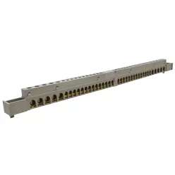   Szigetelt földelősín (N/PE) EDSS-18/. mod.elosztóhoz 230/400VAC, 100A, 13,7×26,6mm, L=360 mm, 38P, IP20