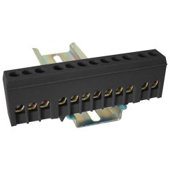  Szigetelt földelősín (N/PE), fekete 230/400VAC, 63A, 6×9mm, 12P, IP20