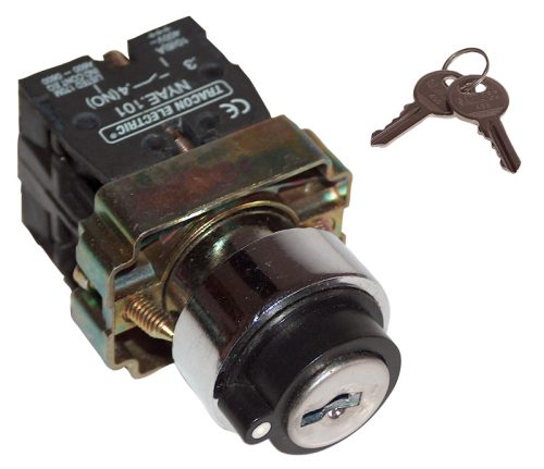 Kulcsos kapcsoló, fémalap, bal KI, kétállású 1×NC+1×NO, 3A/230V AC