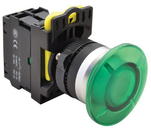 Gombafejű világító nyomógomb, zöld