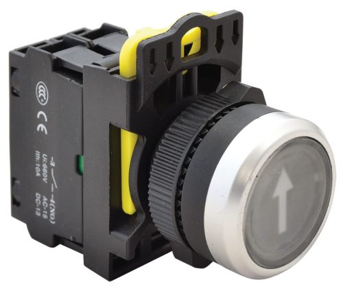 Jelölt világító nyomógomb, fekete IP65 (fehér nyíl)