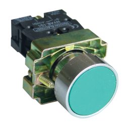   Egyszerű nyomógomb, fémalapra szerelt, zöld 1×NO, 3A/240V AC, IP42