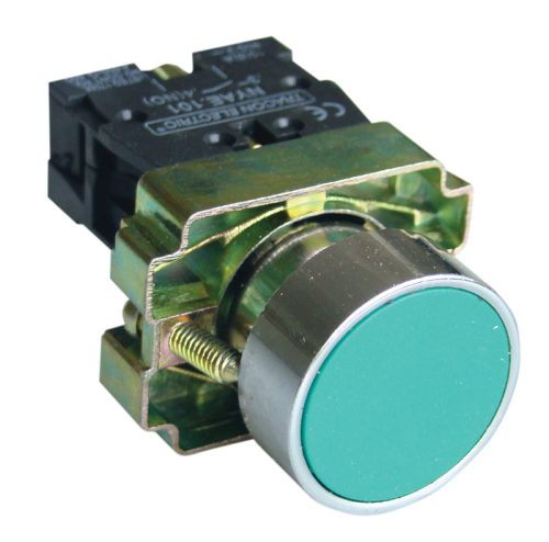 Egyszerű nyomógomb, fémalapra szerelt, zöld 1×NO, 3A/240V AC, IP42
