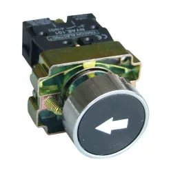   Jelölt nyomógomb, fémalapra szerelt, fekete, (fehér nyíl) 1×NO, 3A/240V AC, IP42