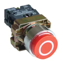   Jelölt nyomógomb, fémalapra szerelt, piros, (fehér 0) 1×NC, 3A/240V AC, IP42