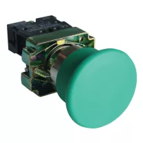   Gombafejű nyomógomb, fémalapra szerelt, zöld 1×NO, 3A/400V AC, IP42, d=40mm
