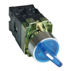   Világítókaros kapcsoló, fémalap, kék, LED, kétáll., izzó n. 1×NC+1×NO, 3A/400V AC, IP42