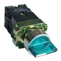   Világítókaros kapcsoló, fémalap, zöld, LED, 3állású, izzó n. 1×NC+1×NO, 3A/400V AC, IP42