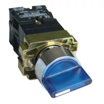   Világítókaros kapcsoló, fémalap, kék, LED, 3állású, izzó n. 1×NC+1×NO, 3A/400V AC, IP42