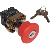   Tokozott reteszelt gombafejű vészgomb, piros, kulcsos 1×NC+1×NO, 3A/400V AC, IP44, d=40mm