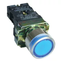  Világító nyomógomb, fémalap, kék, glim, izzó nélkül 1×NO, 3A/400V AC, 230V, IP42