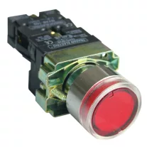   Világító nyomógomb, fémalap, piros, glim, izzó nélkül 1×NC, 3A/400V AC, 230V, IP42