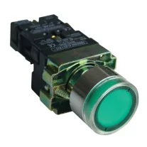   Világító nyomógomb, fémalap, zöld, glim, izzó nélkül 1×NO, 3A/400V AC, 230V, IP42