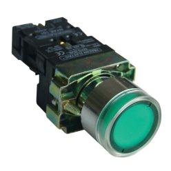   Világító nyomógomb, fémalap, zöld, glim, izzó nélkül 1×NO, 3A/400V AC, 230V, IP42
