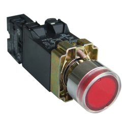   Világító nyomógomb, fémalap, trafóval,piros,glim,izzó nélk. 1×NC, 3A/230V AC, 6V, IP42