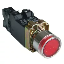   Világító nyomógomb, fémalap, trafóval,piros,glim,izzó nélk. 1×NC, 3A/400V AC, 6V, IP42