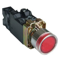   Világító nyomógomb, fémalap, trafóval,piros,glim,izzó nélk. 1×NC, 3A/400V AC, 6V, IP42
