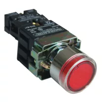   Világító nyomógomb, fémalap, előtét, piros, glim,izzó nélk. 1×NC, 3A/230V AC, 130V, IP42