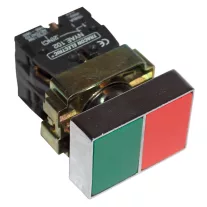   Kettős BE-KI nyomógomb, fémalapra szerelt, zöld+piros 1×NC+1×NO, 3A/400V AC, IP42