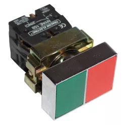   Tokozott kettős BE-KI nyomógomb, fémalap, zöld+piros 1×NC+1×NO, 3A/400V AC, IP44
