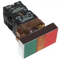   Kettős BE-KI nyomógomb, fémalap, zöld+piros jelzőfény 1×NC+1×NO, 3A/400V AC, IP42