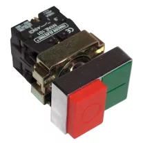   Kettős BE-KI nyomógomb, fémalap, zöld+piros kiálló 1×NC+1×NO, 3A/400V AC, IP42
