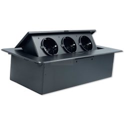 Asztalba süllyeszthető irodai elosztó 3db dugalj fekete