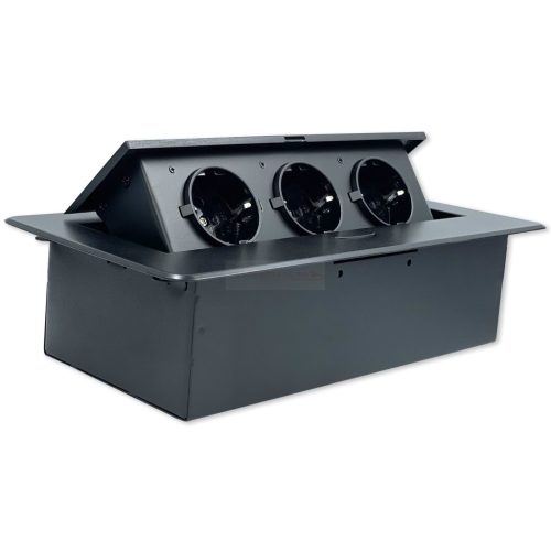 Asztalba süllyeszthető irodai elosztó 3db dugalj fekete