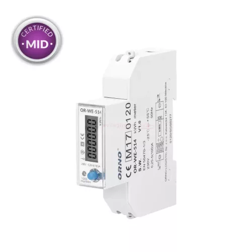 Digitális fogyasztásmérő 1 fázisú 100A, RS485, 230V, IP51, 1 modul MID hiteles