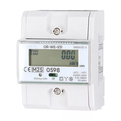 Digitális fogyasztásmérő 3 fázisú 80A, 230V/400V, IP51, LED, 1000IMP/kWh 4,3 modul MID hiteles