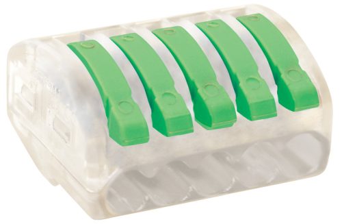 Csavar nélküli vezetékösszekötő, nyitható átlátszó 0,75-4mm2, 32A, 400VAC 5P