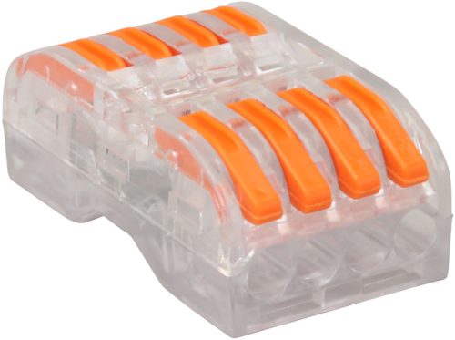 Csavar nélküli vezetékösszekötő, toldó, nyitható, átlátszó 0,5-4mm2, 32A, 400VAC 4P