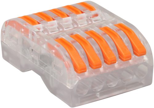 Csavar nélküli vezetékösszekötő, toldó, nyitható, átlátszó 0,5-4mm2, 32A, 400VAC 5P