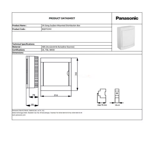 Lakáselosztó 24 modul IP40 falon kívüli Panasonic fehér ajtóval