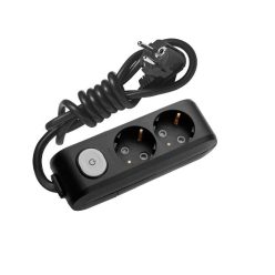   Kapcsolós elosztó 2-es (2 földelt) fekete, hosszabbító 2m vezetékkel