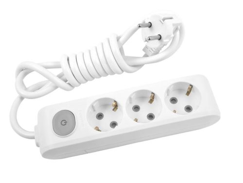 Kapcsolós elosztó 3-as fehér, hosszabbító 1,5m vezetékkel