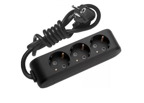 Elosztó 3-as fekete, hosszabbító 3m vezetékkel
