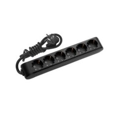 Elosztó 6-os fekete, hosszabbító 2m vezetékkel