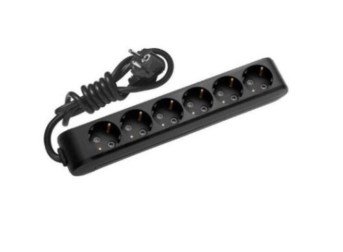 Elosztó 6-os fekete, hosszabbító 2m vezetékkel