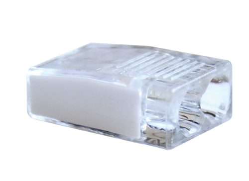 Csavar nélküli vezetékösszekötő, átlátszó/fehér 2×0,5-2,5mm2, 450VAC, max. 16A