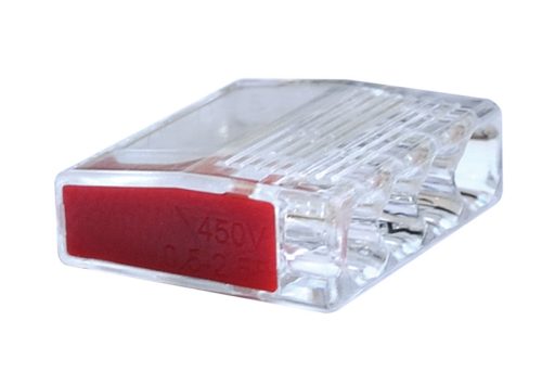 Csavar nélküli vezetékösszekötő, átlátszó/piros 4×0,5-2,5mm2, 450VAC, max. 16A