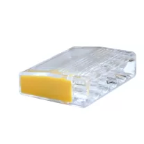  Csavar nélküli vezetékösszekötő, átlátszó/sárga 5×0,5-2,5mm2, 450VAC, max. 16A