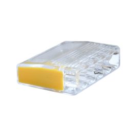   Csavar nélküli vezetékösszekötő, átlátszó/sárga 5×0,5-2,5mm2, 450VAC, max. 16A