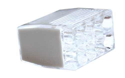 Csavar nélküli vezetékösszekötő, átlátszó/szürke 8×0,5-2,5mm2, 450VAC, max. 16A