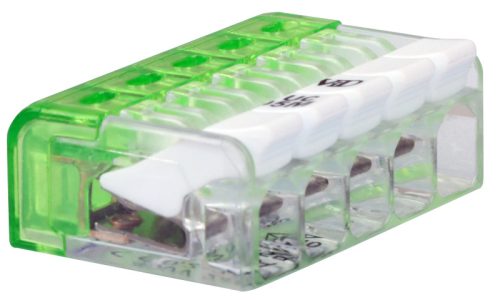 Csavar nélküli vezetékösszekötő, nyitható átlátszó 0,2-2,5mm2, 24A, 450VAC 5P