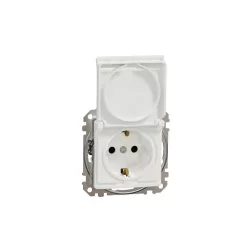   ÚJ SEDNA 2P+F csatlakozóaljzat biztonsági zsaluval, csapófedeles, csavaros bekötés, 16A, fehér