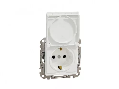 ÚJ SEDNA 2P+F csatlakozóaljzat biztonsági zsaluval, csapófedeles, csavaros bekötés, 16A, fehér