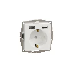   ÚJ SEDNA 2P+F csatlakozóaljzat, BZS, kettős USB töltővel, rugós, 16A/2.4A, fehér