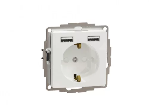 ÚJ SEDNA 2P+F csatlakozóaljzat, BZS, kettős USB töltővel, rugós, 16A/2.4A, fehér