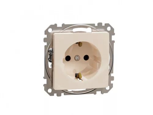 ÚJ SEDNA 2P+F csatlakozóaljzat biztonsági zsaluval, rugós bekötés, 16A, bézs